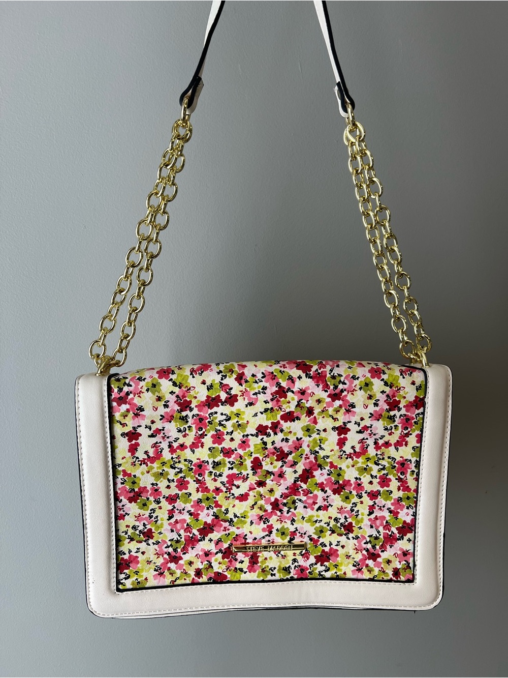 Steve Madden Cream Shoulder Bag with Pink and Green Floral Print